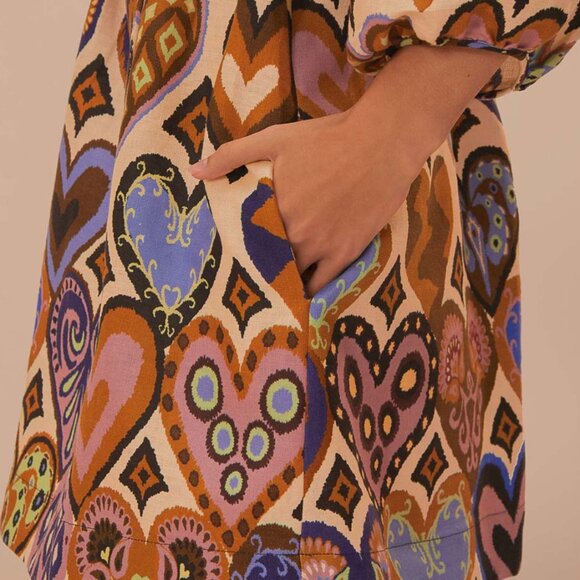 NWT Farm Rio Cream Hearts Ikat Square Neckline Mini Dress - Picture 6 of 6